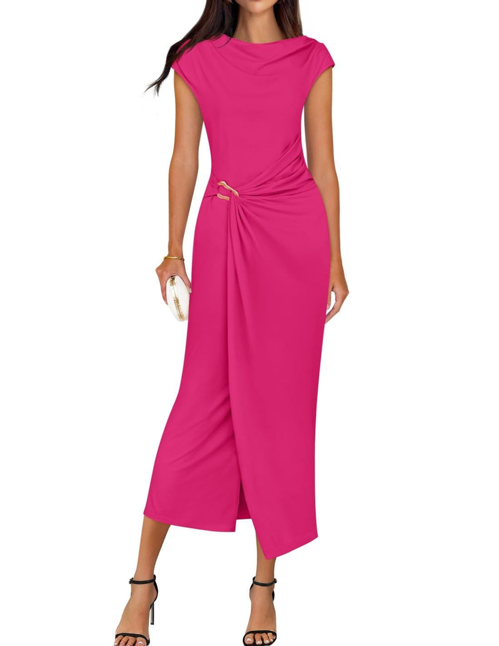 ZESICA Women's 2025 Summer Mock Neck Casual Bodycon Dress Cap Sleeve Elegant Cocktail Party Long Midi Dresses