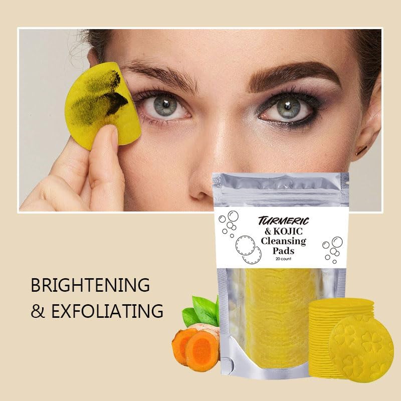 Turmeric Wash and Care 3 Piece Set, Turmeric Trio: Kojic Soap Bar/Facial Pads/Face Cleansing Wash with Brush, Jabon de Curcuma, Tumeric Soap Facial Cleaner Skincare Three Set for Face & Body (A)