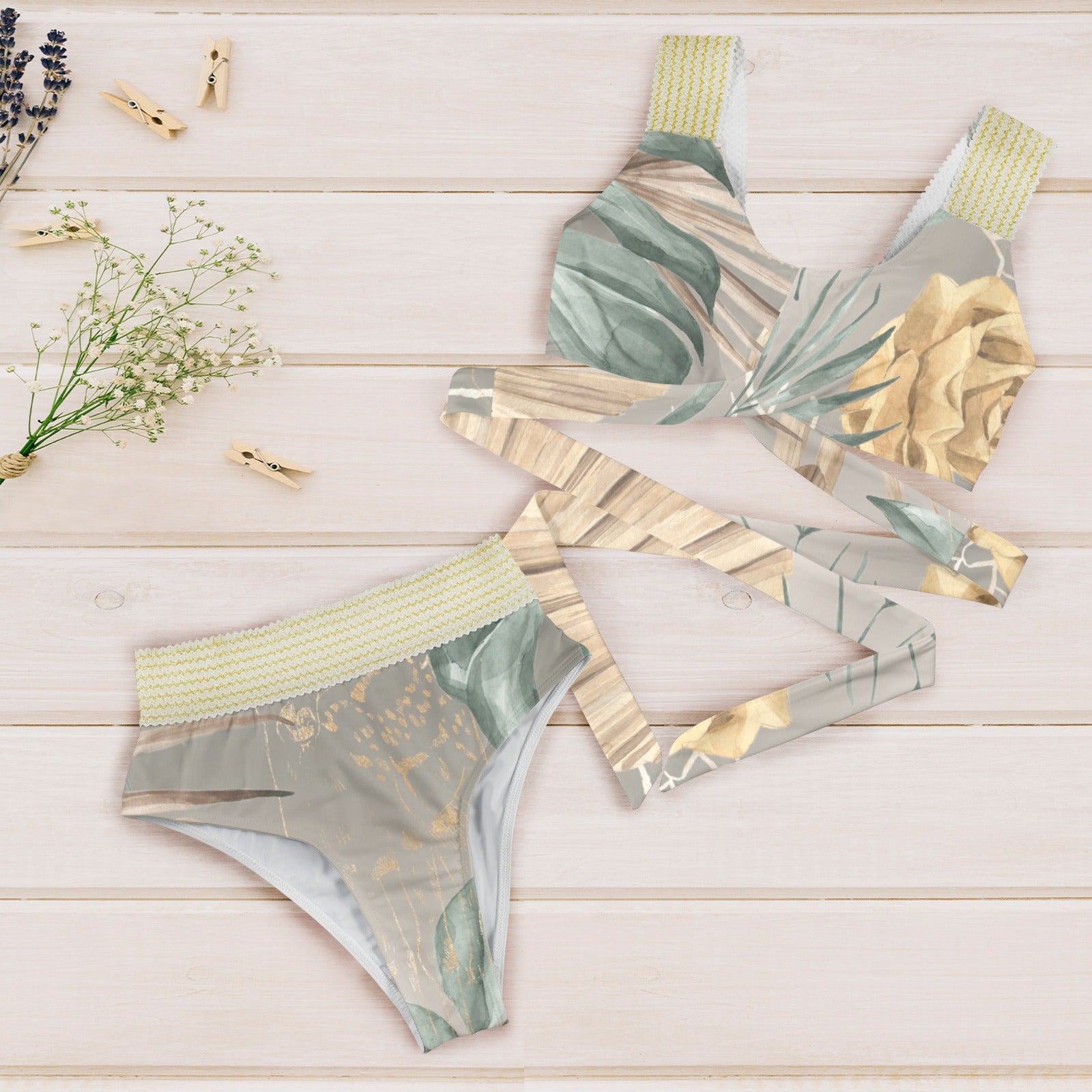 Luxe Goddess High Waisted Rope Detail Rouch Crop Top Bikini