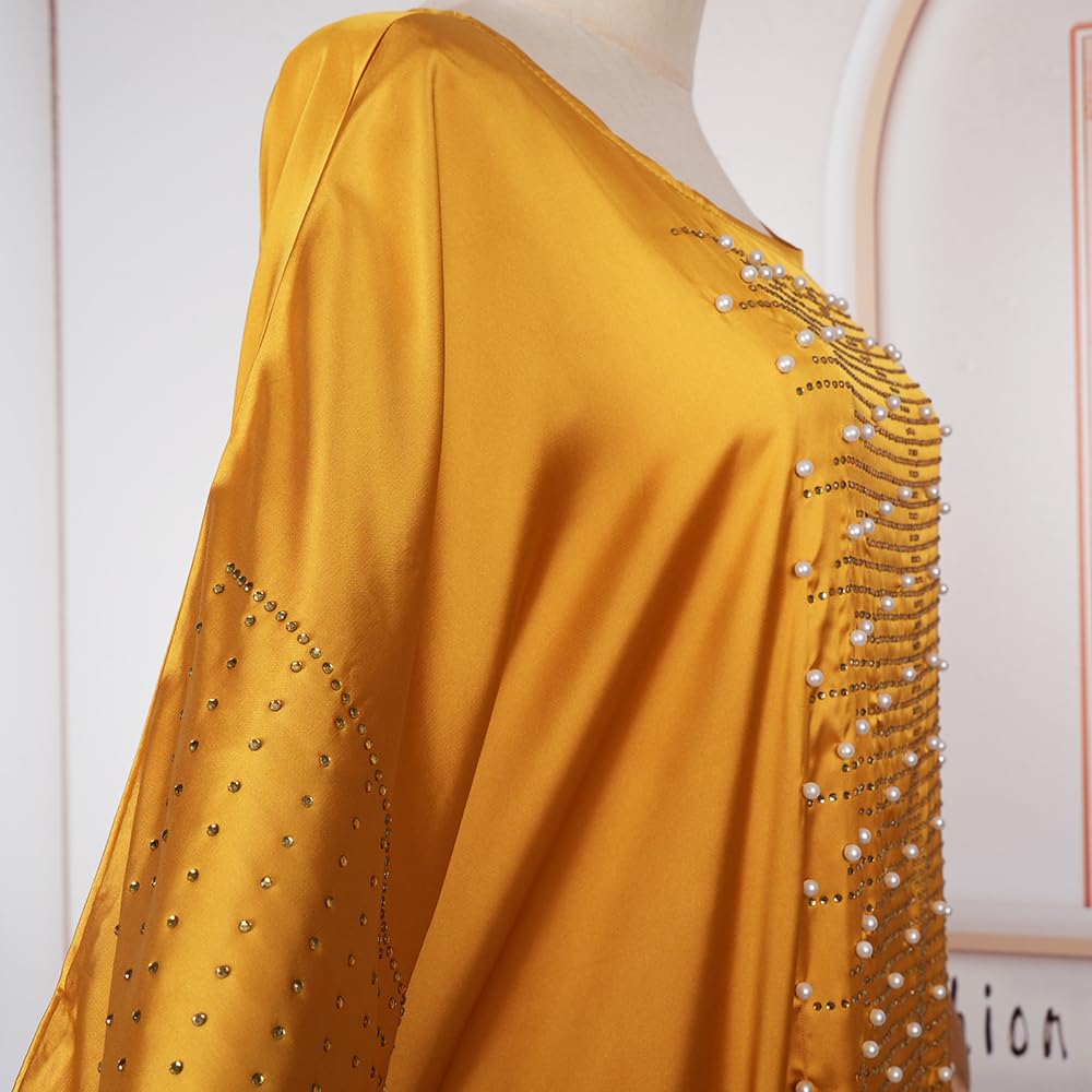 HD African Dresses for Women Fashion Beading Rhinestone Kaftan Maxi Dress