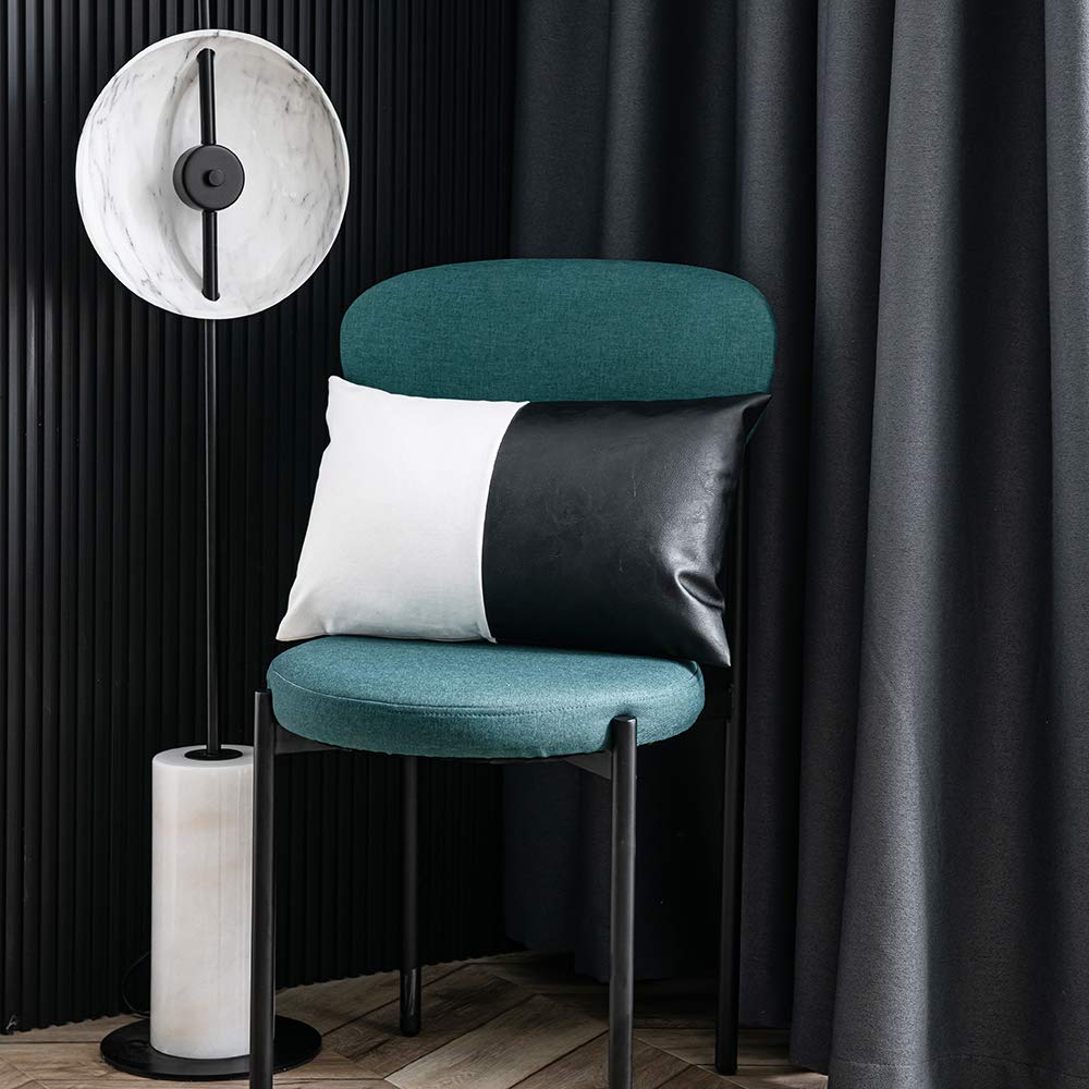 DEZENE Leather Throw Pillow Covers, Set of 2 Modern Leather/Cotton Decorative Pillowcases for Home Decor Bedroom Living Room Couch Bed Sofa, 18x18 Inch, Cognac-Brown and White