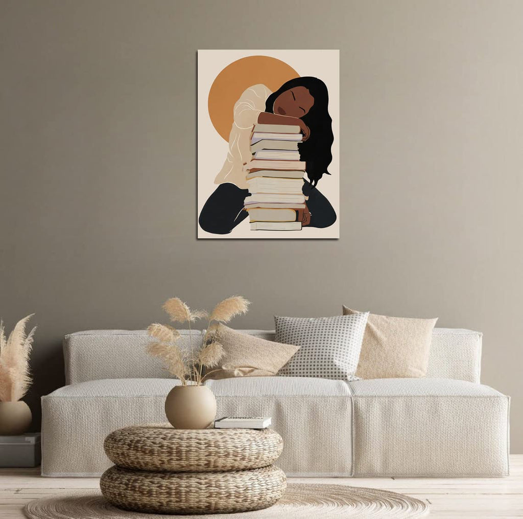 African American Boho Wall Art, Black Women Art Framed, Book Lover Art, Black Girl Canvas Print, African American Canvas Art Wall Decor, Woman Reading Book Art, African American Girl Boho Posters