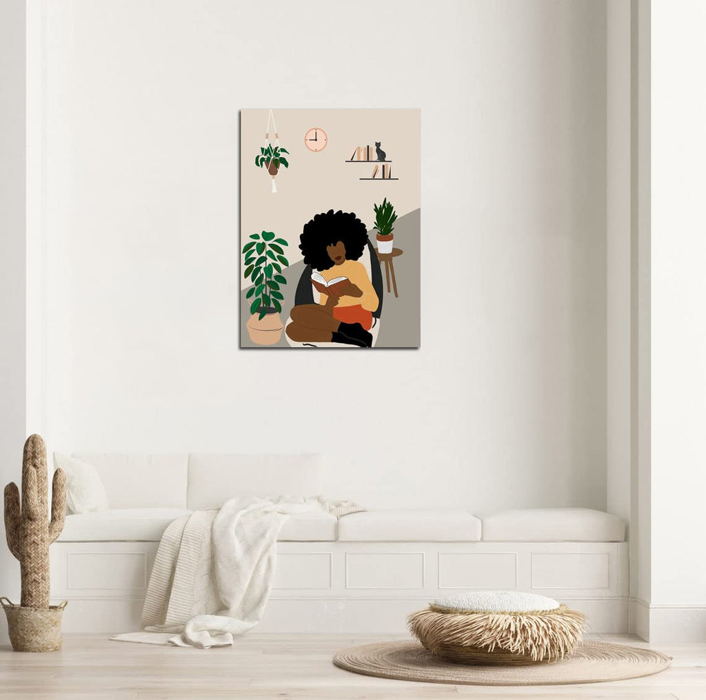 African American Boho Wall Art, Black Women Art Framed, Book Lover Art, Black Girl Canvas Print, African American Canvas Art Wall Decor, Woman Reading Book Art, African American Girl Boho Posters