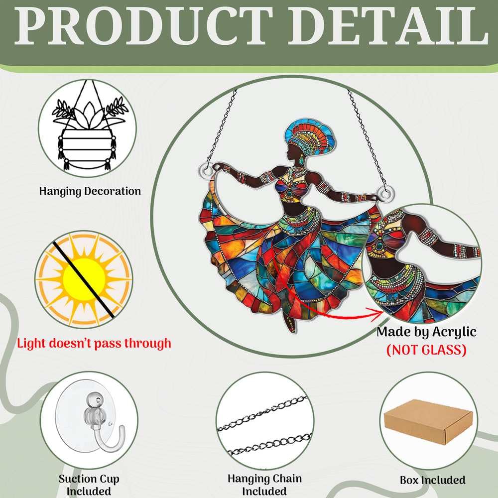 African Woman Ornaments Decor for Christmas Tree - African Woman Gifts for Women Men - Black Girl Dancing Home Kitchen Room Christmas Decorations - 2D Flat Acrylic Ornament Window Hanging