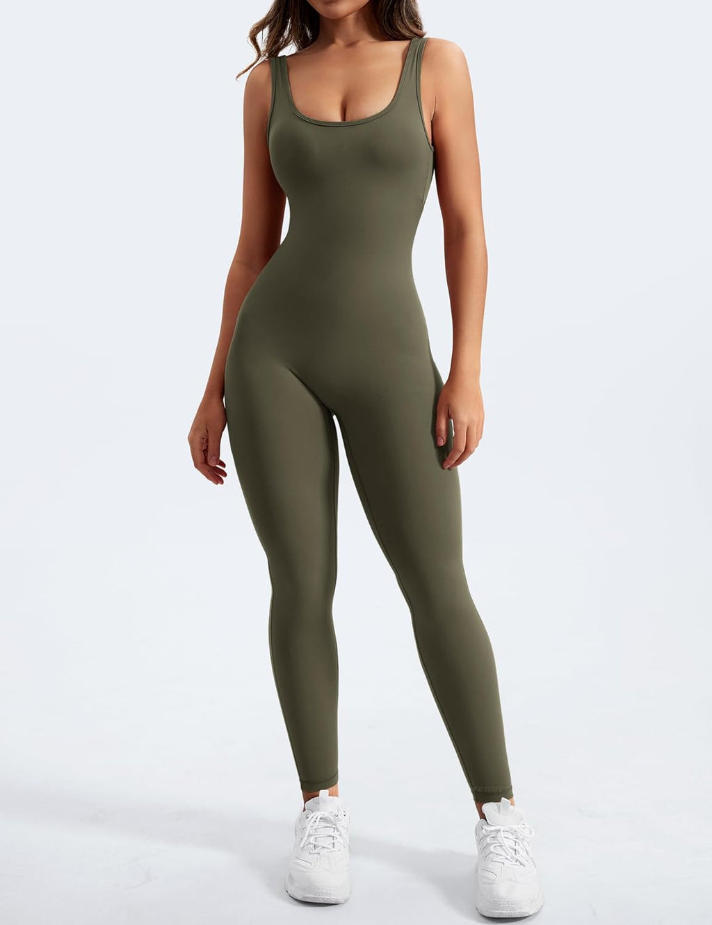 YEOREO Long Sleeve Jumpsuit for Women Workout V Back Bodysuit Lizvette Scrunch Leggings One Piece Romper Full Length Bodycon
