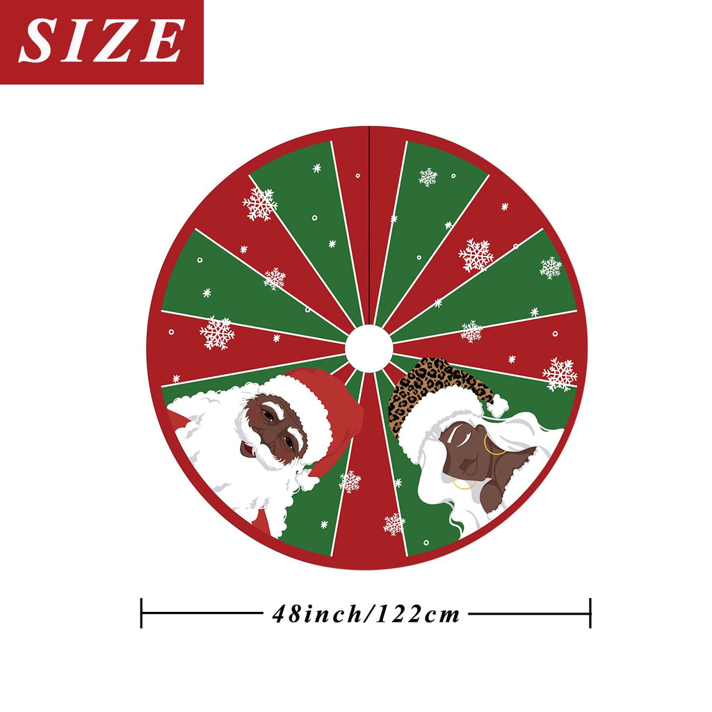 Christmas Tree Skirt Black Snowflake Black Santa African American Santa Tree Skirt 48inch Xmas Winter Tree Skirt for Christmas Indoor Outdoor Decorations