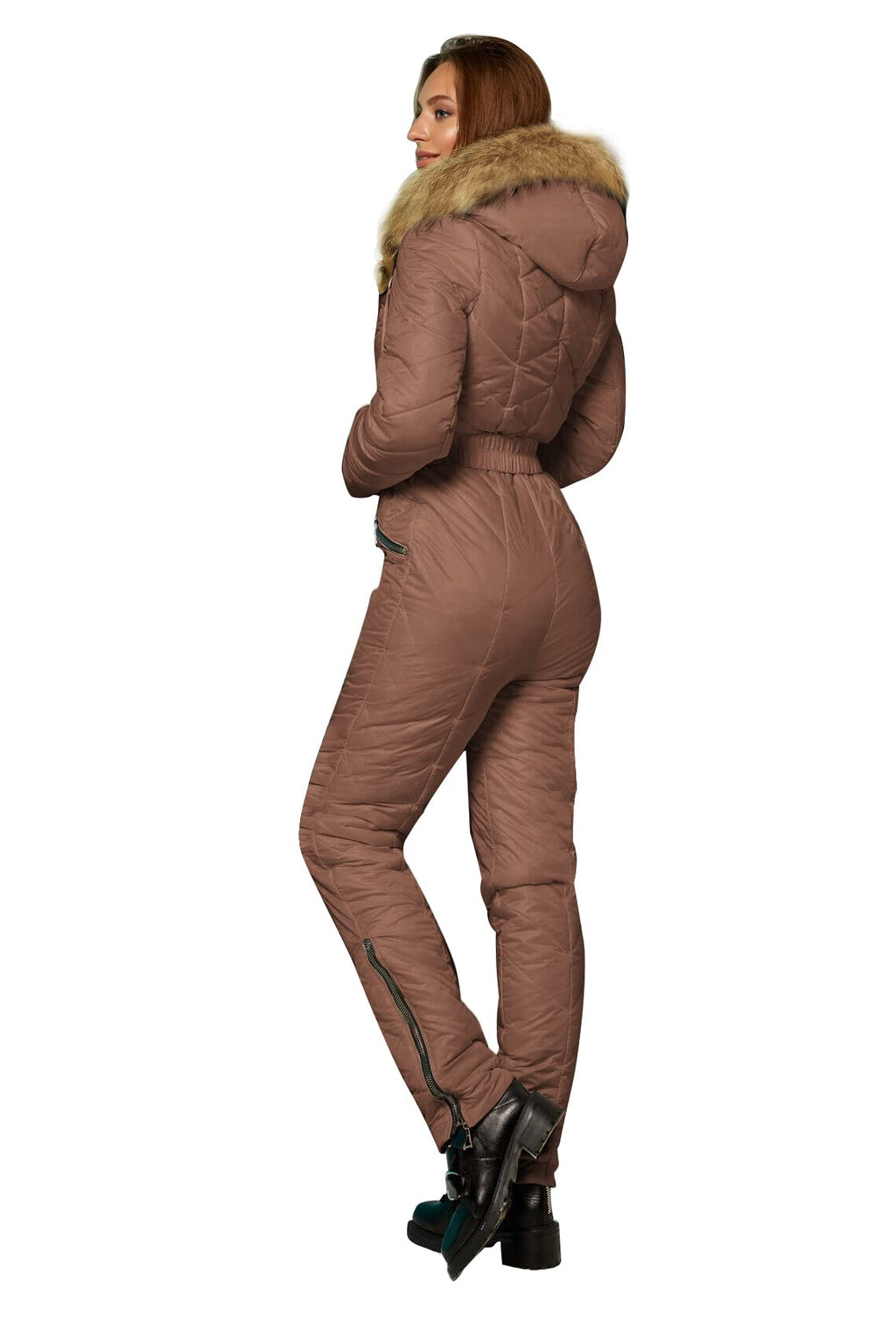 Yousify Womens Winter Ski Suit One Piece Hooded Fur Collar Ski Jumpsuit Snowsuit Outdoor Sports Coat