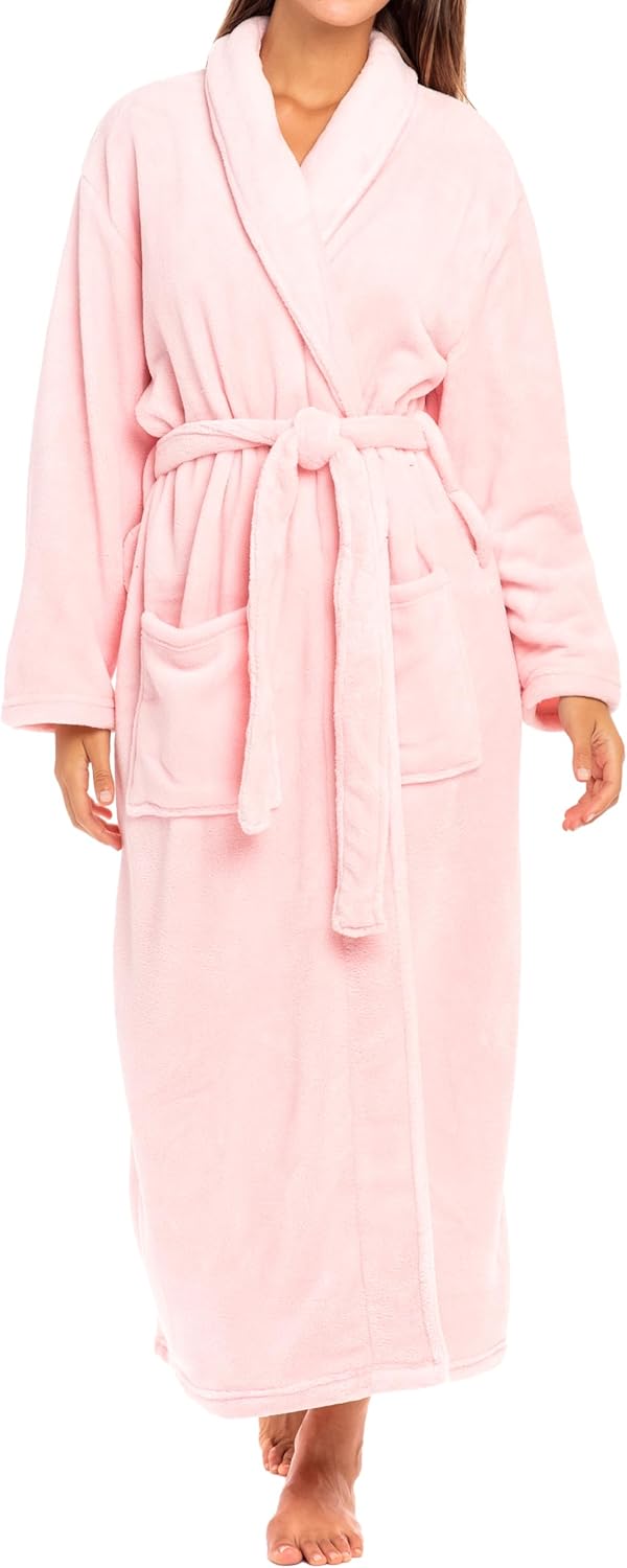 Alexander Del Rossa Plush Striped Robe for Women, Long Fleece Plaid Winter Bath Robe, Plus Size