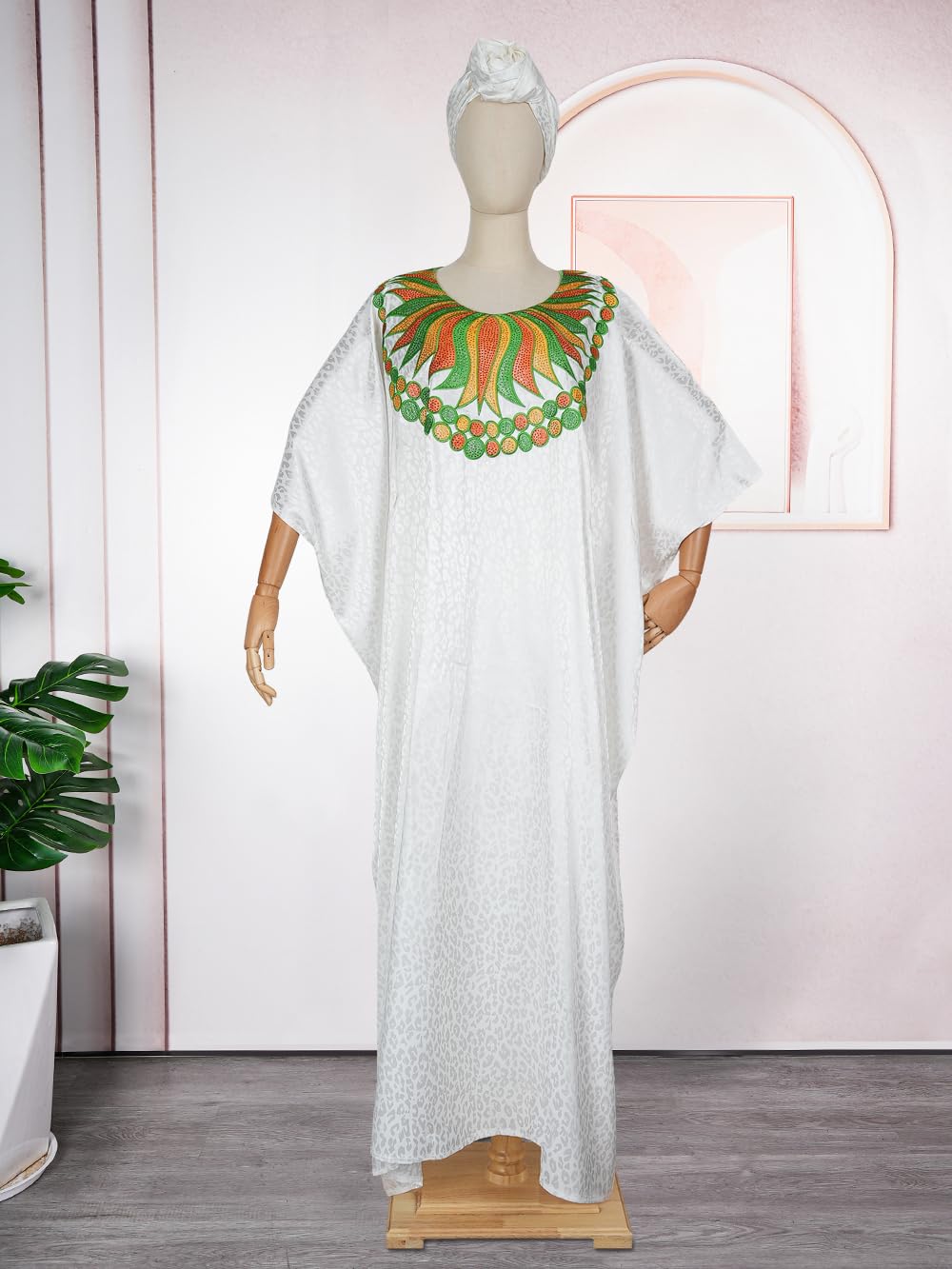 HD African Dresses for Women Fashion Beading Rhinestone Kaftan Maxi Dress