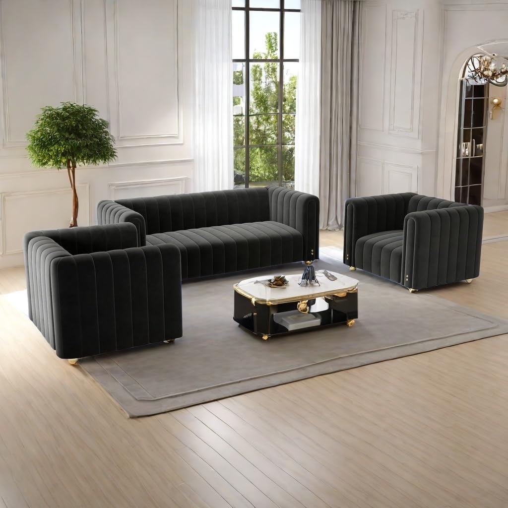 81" W Tufted Velvet Couch,Modern Velvet Sofa with Round Handrails and Metal Legs for Living Room,Office,Apartment (1, Pink)