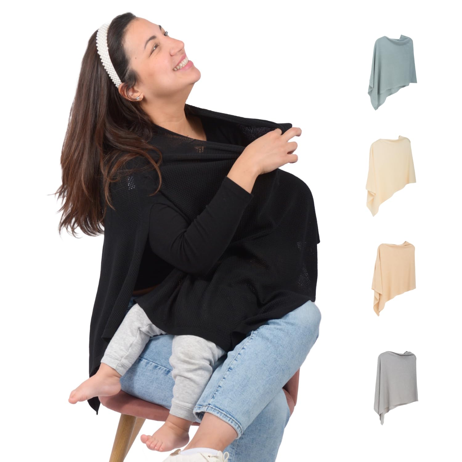 Breathable Nursing Cover Up for Breastfeeding - Privacy Nursing Covers - Newborn Essentials Must Haves - Improved Ponchy by Gold Mamas - Sand