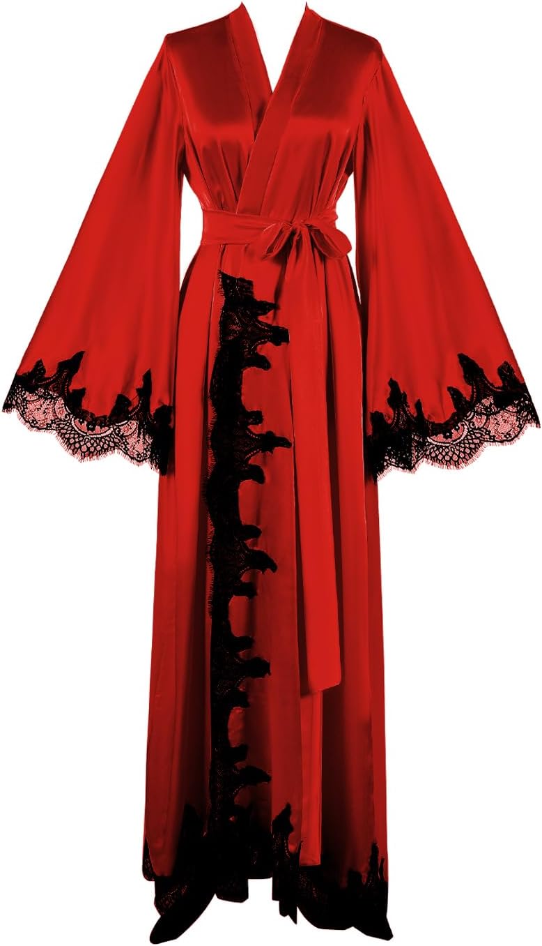 Floorlength Satin Kimono Robe Long Bridesmaid Wedding Bathrobe with belt Robe for Maternity Photoshoot