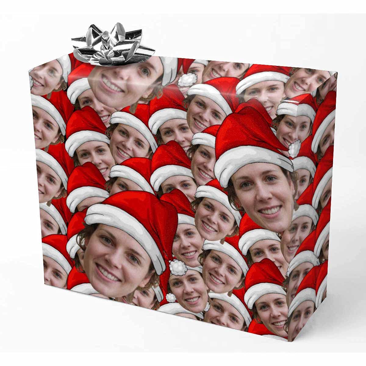 InterestPrint Custom Photo Wrapping Paper Merry Christmas with Christmas hat Wrapping Paper Custom Name Gift Wrap Roll Perfect for Birthdays 58"x 23"