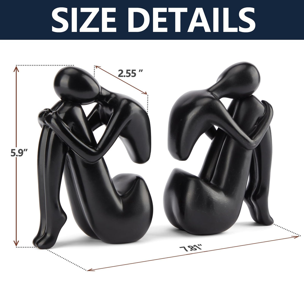 Black Decor Women Statue, Thinker Girl Sculptures, Modern Abstract Art Accents, Black Resin Collectible Figurines for Living Room Bedroom Bookshelf Coffe Table, Resin, 1Piece