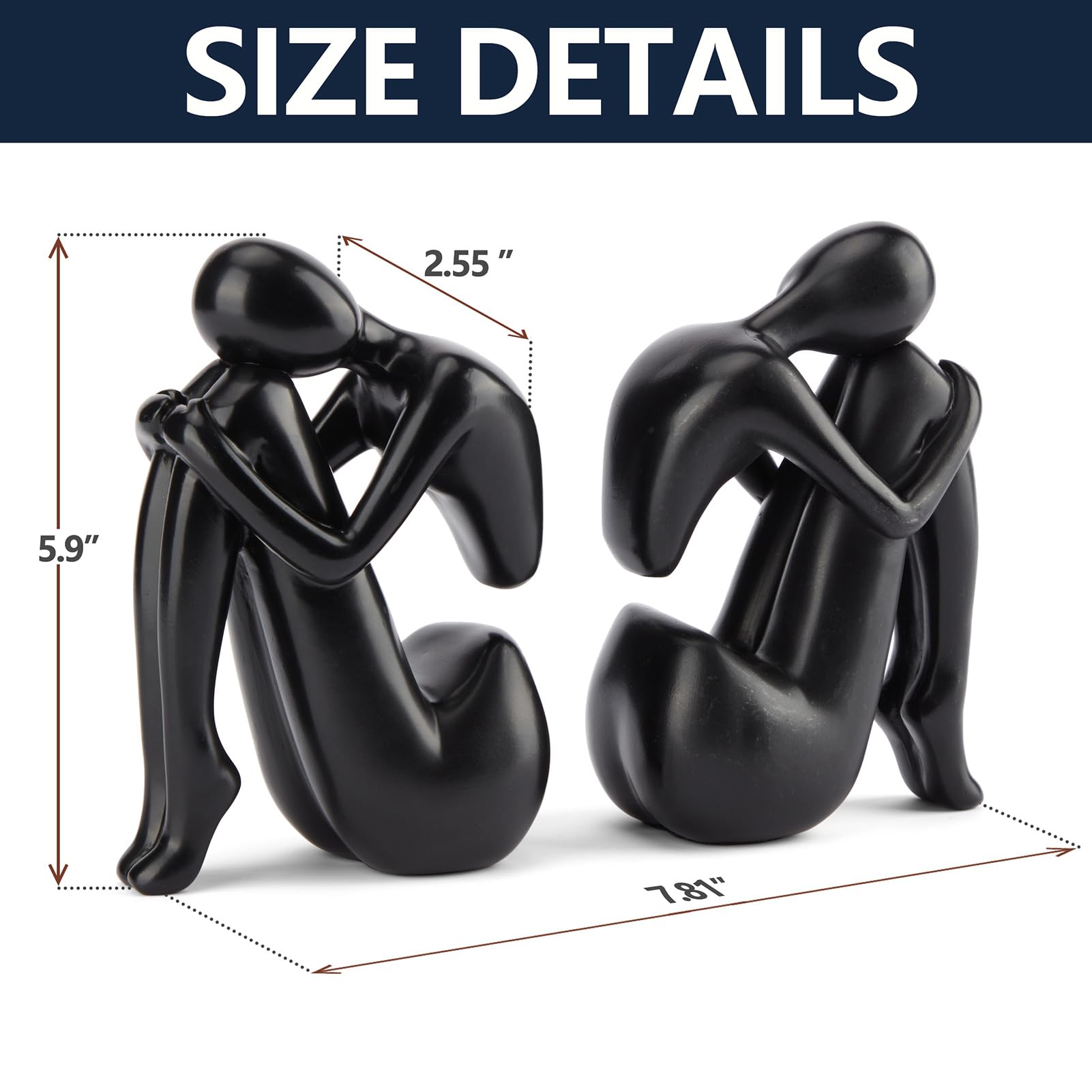 Black Decor Women Statue, Thinker Girl Sculptures, Modern Abstract Art Accents, Black Resin Collectible Figurines for Living Room Bedroom Bookshelf Coffe Table, Resin, 1Piece