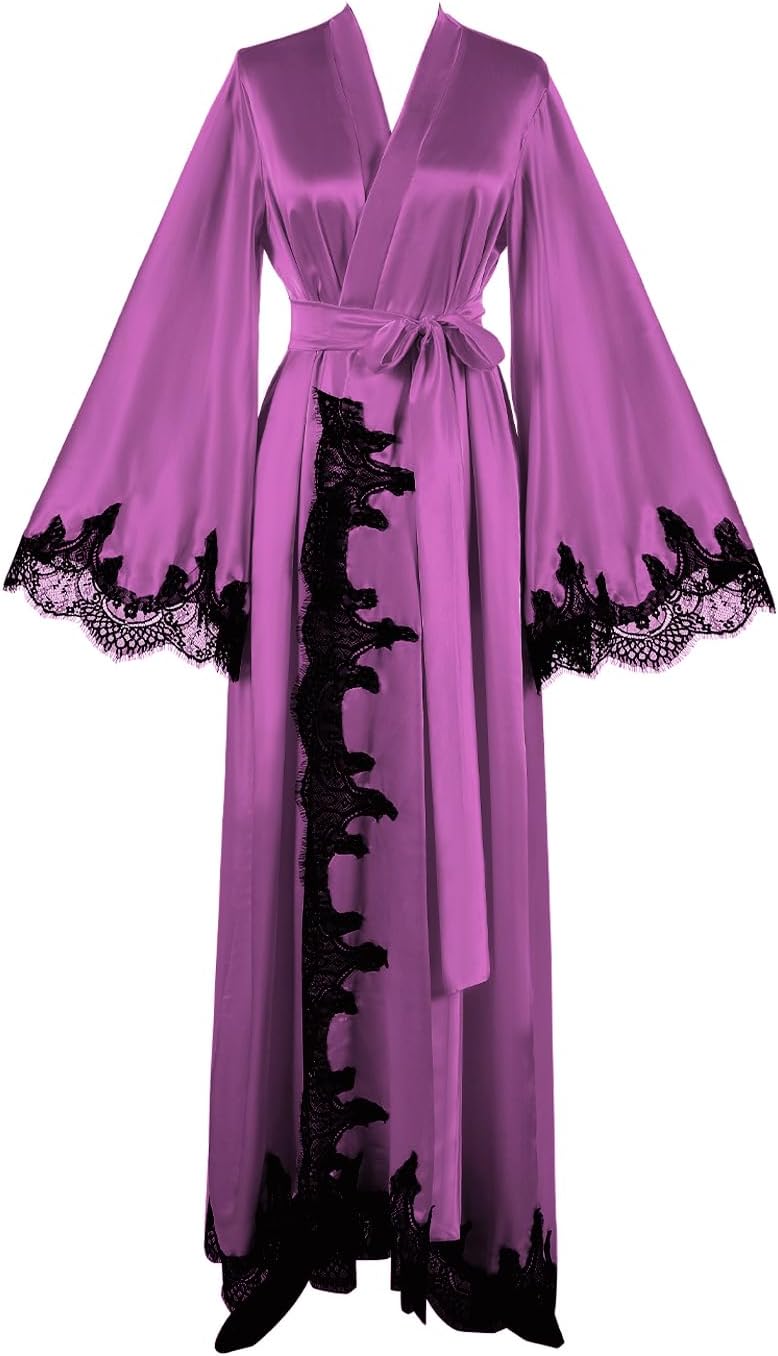 Floorlength Satin Kimono Robe Long Bridesmaid Wedding Bathrobe with belt Robe for Maternity Photoshoot