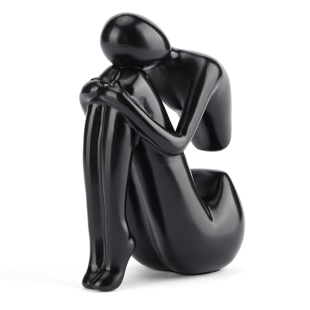 Black Decor Women Statue, Thinker Girl Sculptures, Modern Abstract Art Accents, Black Resin Collectible Figurines for Living Room Bedroom Bookshelf Coffe Table, Resin, 1Piece