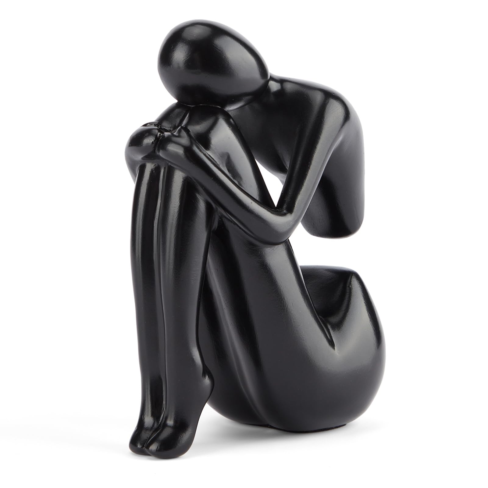 Black Decor Women Statue, Thinker Girl Sculptures, Modern Abstract Art Accents, Black Resin Collectible Figurines for Living Room Bedroom Bookshelf Coffe Table, Resin, 1Piece