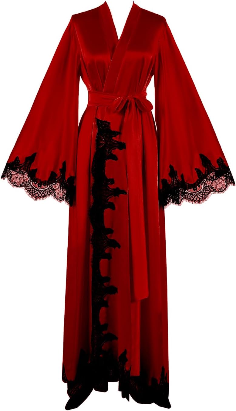 Floorlength Satin Kimono Robe Long Bridesmaid Wedding Bathrobe with belt Robe for Maternity Photoshoot