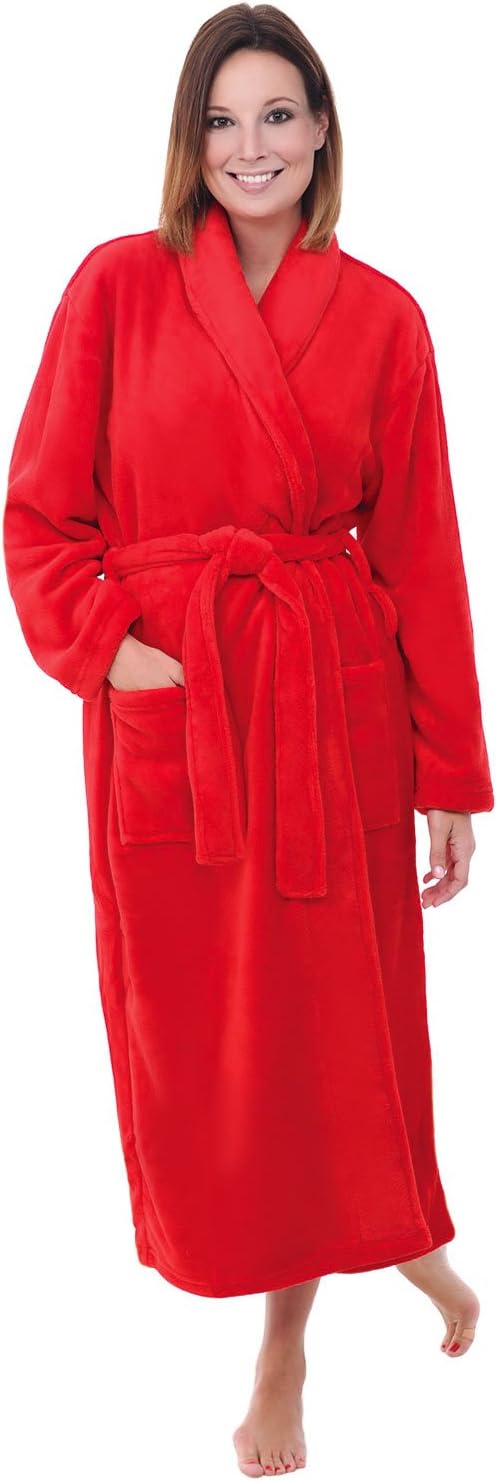 Alexander Del Rossa Plush Striped Robe for Women, Long Fleece Plaid Winter Bath Robe, Plus Size