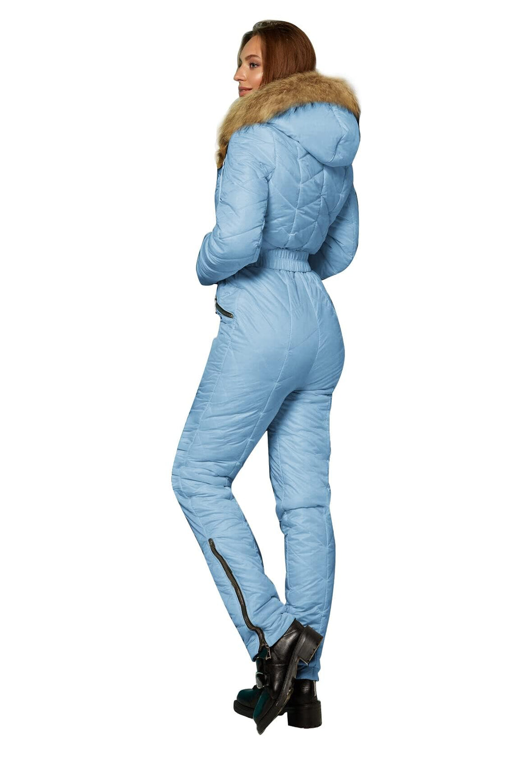 Yousify Womens Winter Ski Suit One Piece Hooded Fur Collar Ski Jumpsuit Snowsuit Outdoor Sports Coat