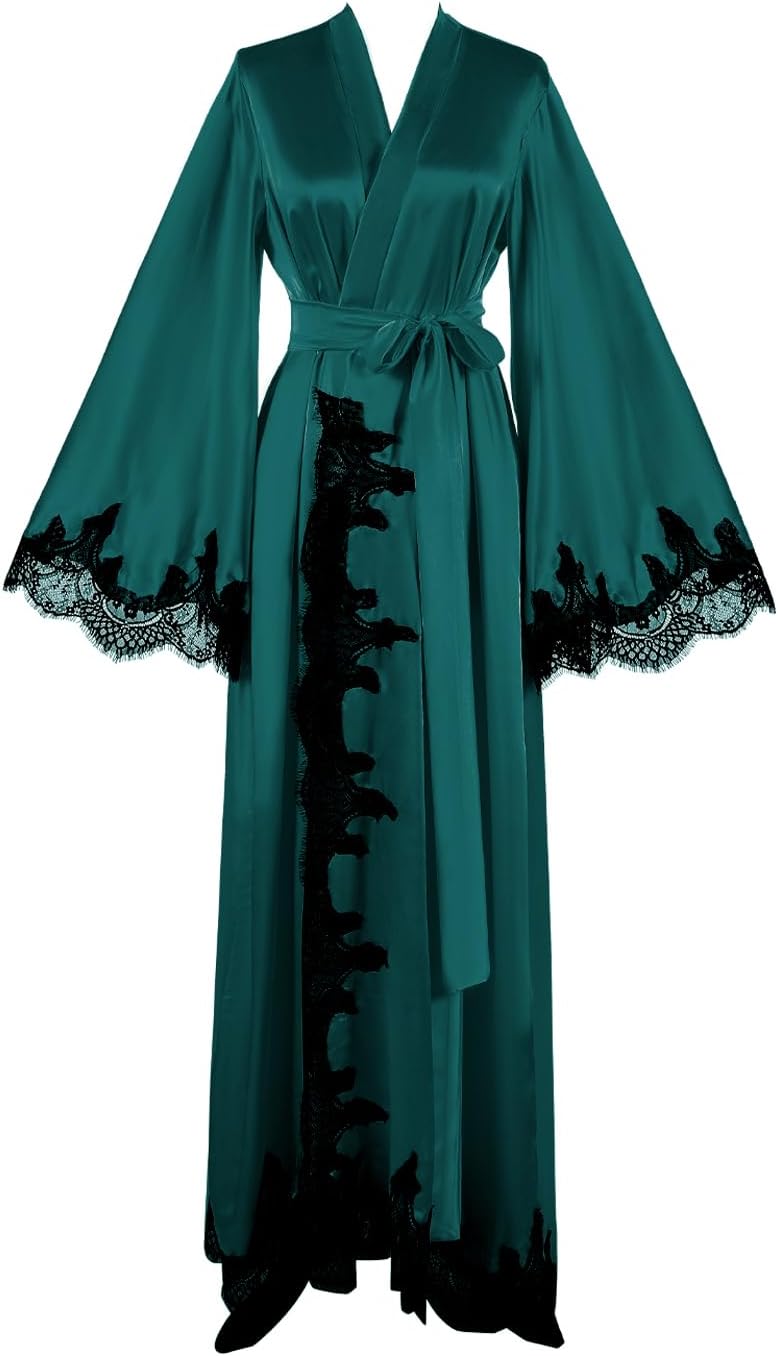 Floorlength Satin Kimono Robe Long Bridesmaid Wedding Bathrobe with belt Robe for Maternity Photoshoot