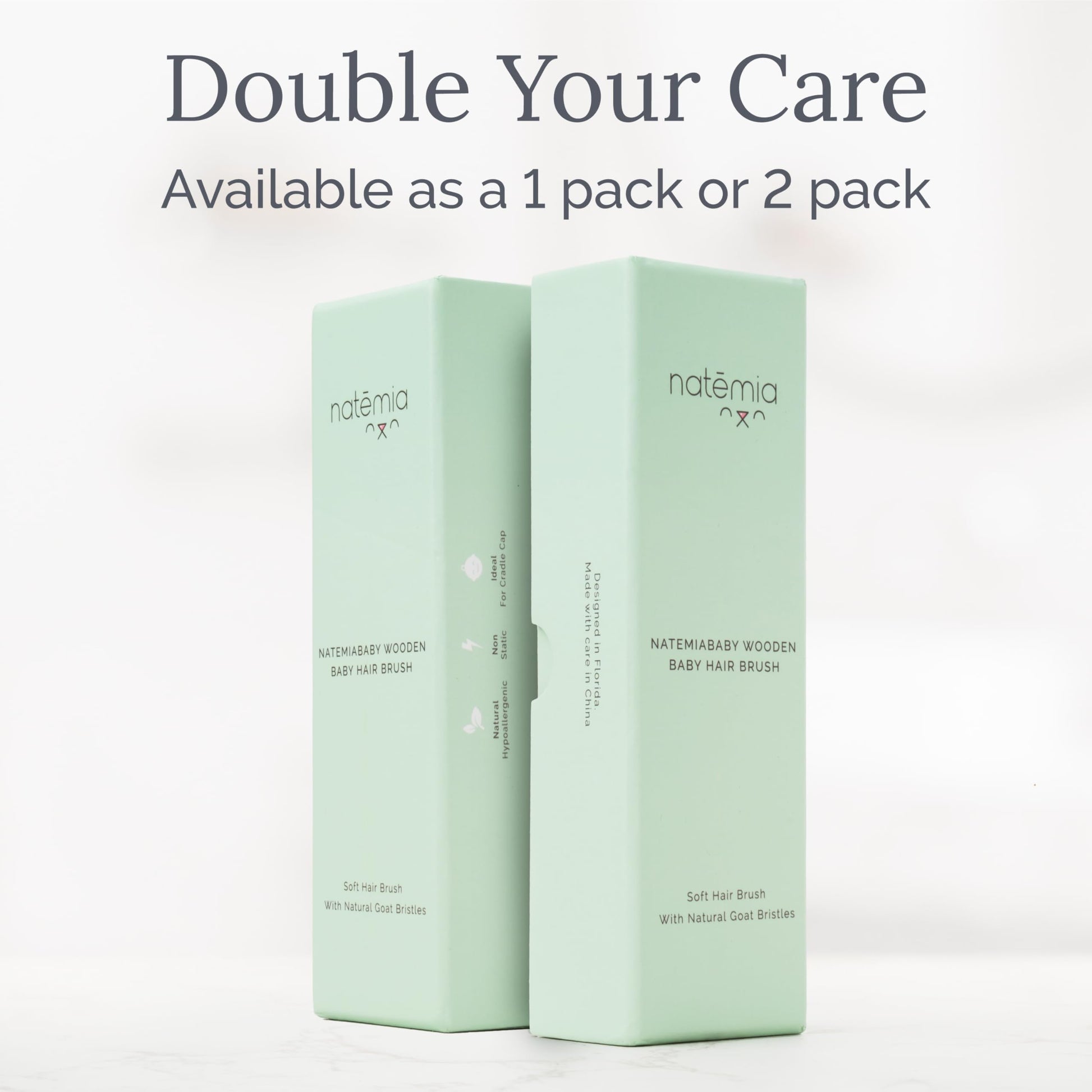 Natemia Wooden Baby Hair Brush & Comb Set - Pack of 3, Oval - Natural Goat Hair Bristles & Soft Bristle Brush - Gentle Scalp Massage & Cradle Cap Comb - For Newborns & Toddlers, Baby Grooming Kit