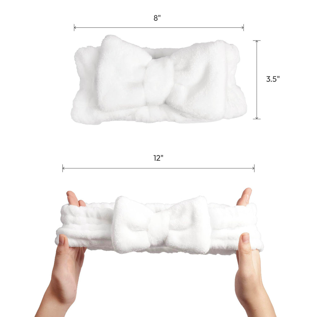 Red by Kiss Spa Headband for Washing Face Facial Makeup Bow Head Band Soft Plush Fleece Stretchy Head Wraps for Women Shower Bath Washing Face Mask (WHITE)