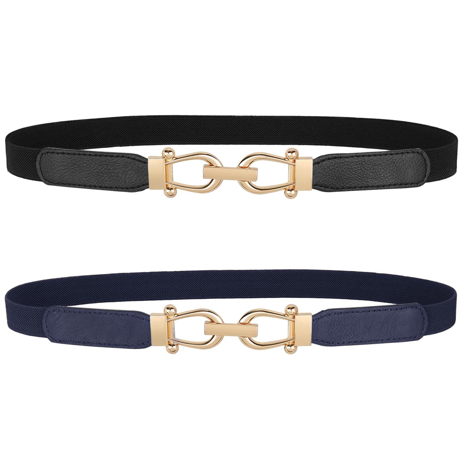 JASGOOD Women Skinny Elastic Belt for Dresses,Thin Retro Stretch Waist Belt with Golden Buckle