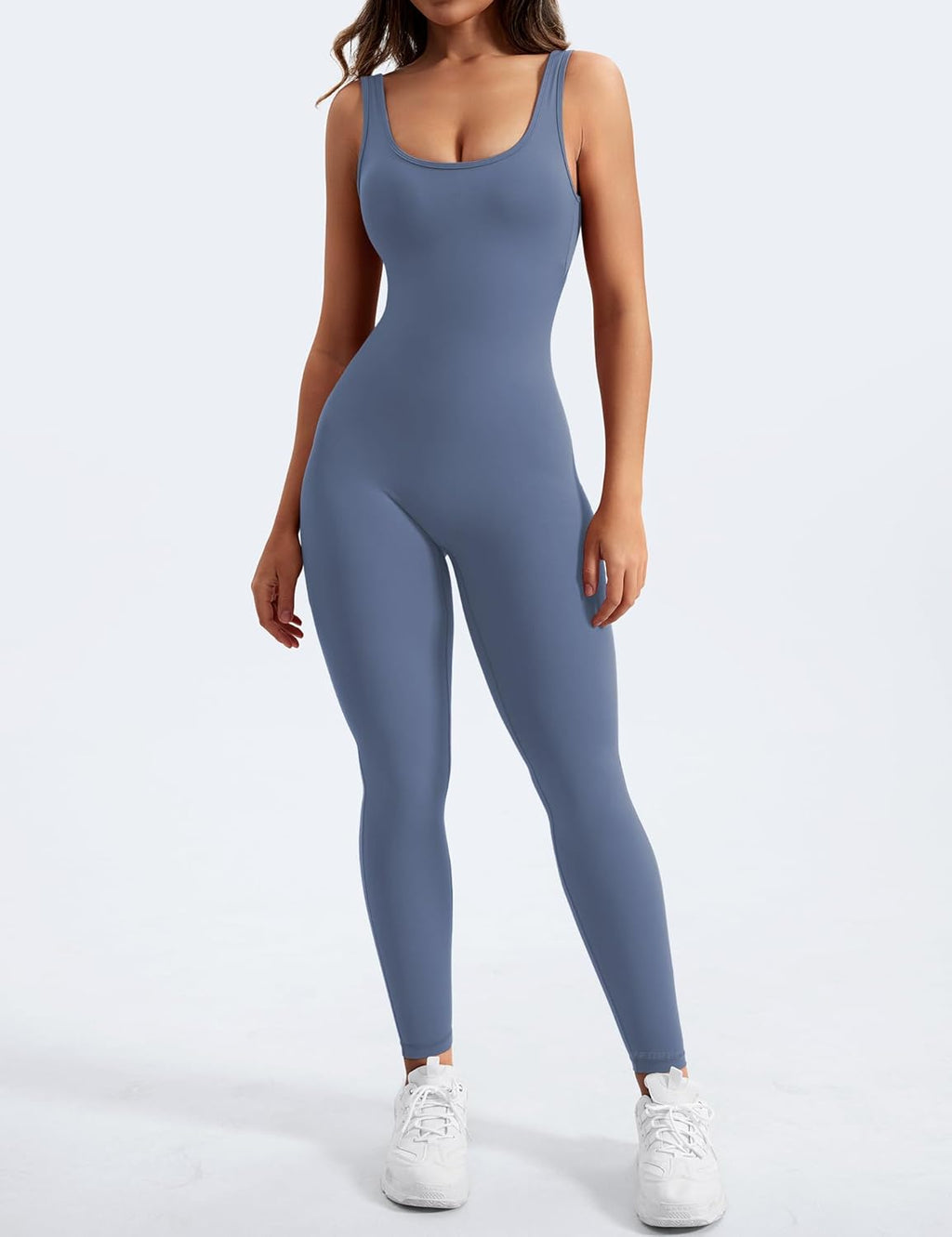YEOREO Long Sleeve Jumpsuit for Women Workout V Back Bodysuit Lizvette Scrunch Leggings One Piece Romper Full Length Bodycon