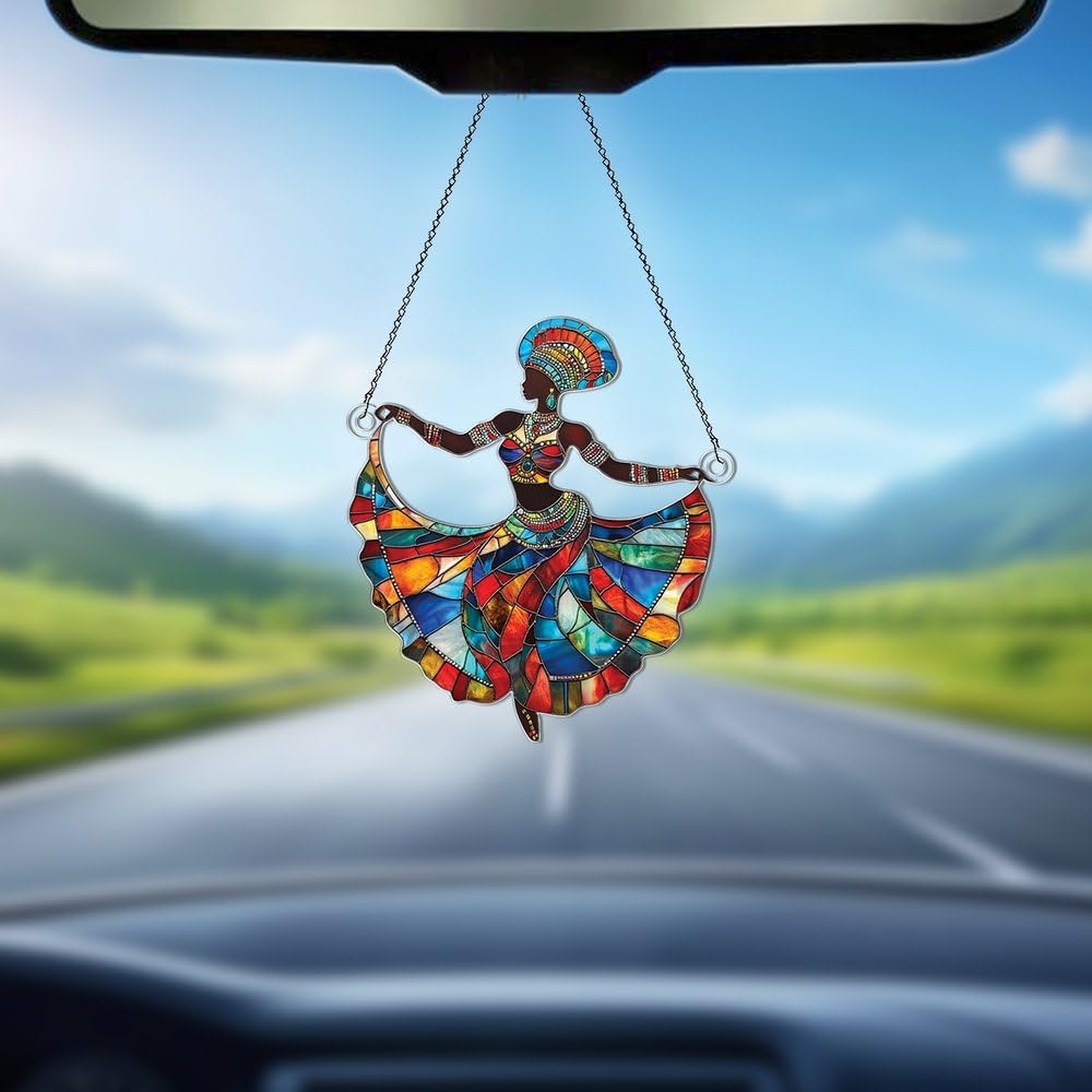 African Woman Ornaments Decor for Christmas Tree - African Woman Gifts for Women Men - Black Girl Dancing Home Kitchen Room Christmas Decorations - 2D Flat Acrylic Ornament Window Hanging