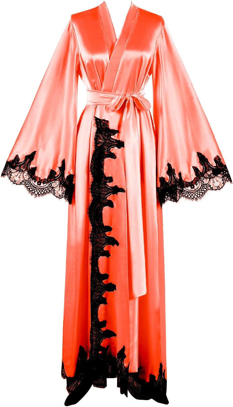 Floorlength Satin Kimono Robe Long Bridesmaid Wedding Bathrobe with belt Robe for Maternity Photoshoot