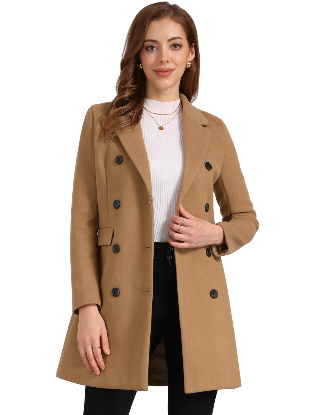 Allegra K Women's Winter Coat Elegant Notched Lapel Double Breasted Trench Coat