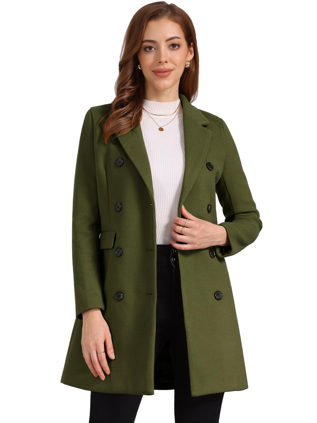 Allegra K Women's Winter Coat Elegant Notched Lapel Double Breasted Trench Coat