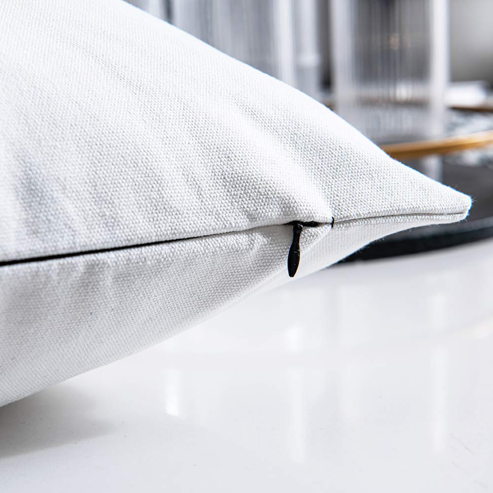 DEZENE Leather Throw Pillow Covers, Set of 2 Modern Leather/Cotton Decorative Pillowcases for Home Decor Bedroom Living Room Couch Bed Sofa, 18x18 Inch, Cognac-Brown and White