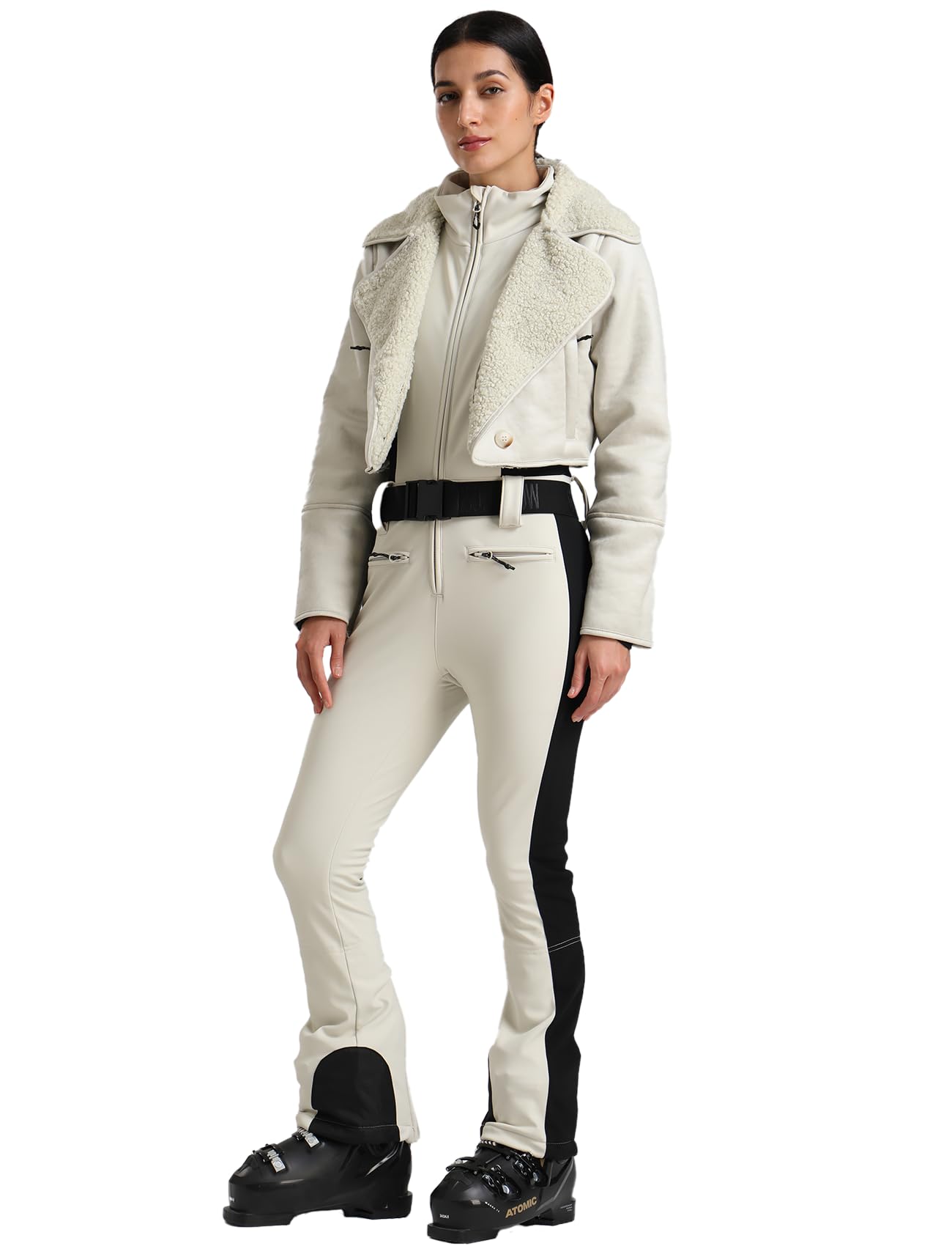 GSOU SNOW Women Ski Suit One Piece Snowsuit Snowboard Faux Fur Collar Slim Jumpsuit Jacket Insulated Windproof Outdoor Winter