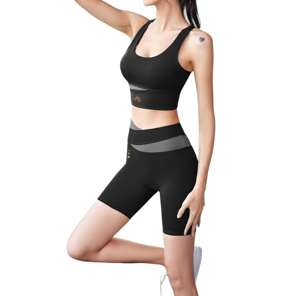 Women Activewear Gymwear Yoga Suit Athleisure Five Piece Set, T-Shirt, Jacket, Sports Bra, Leggings, Running Shorts