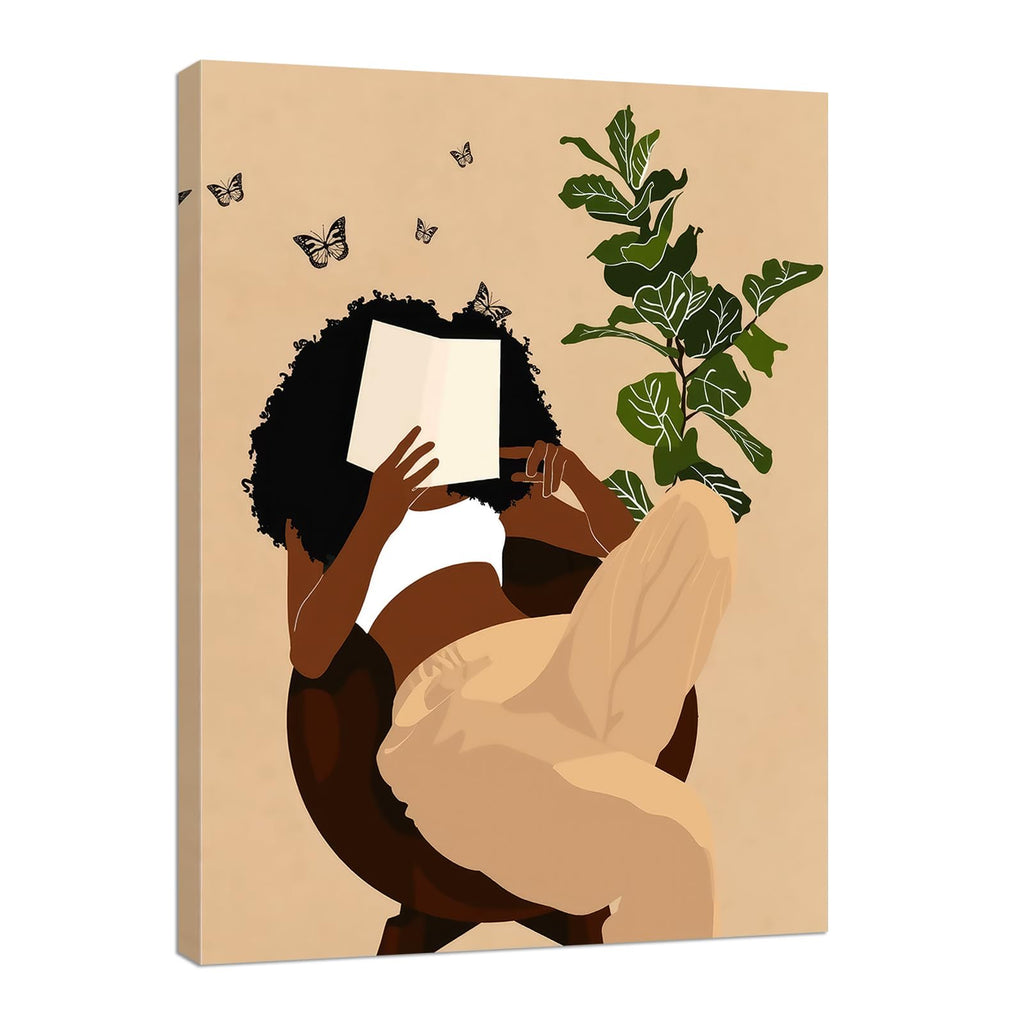 African American Boho Wall Art, Black Women Art Framed, Book Lover Art, Black Girl Canvas Print, African American Canvas Art Wall Decor, Woman Reading Book Art, African American Girl Boho Posters
