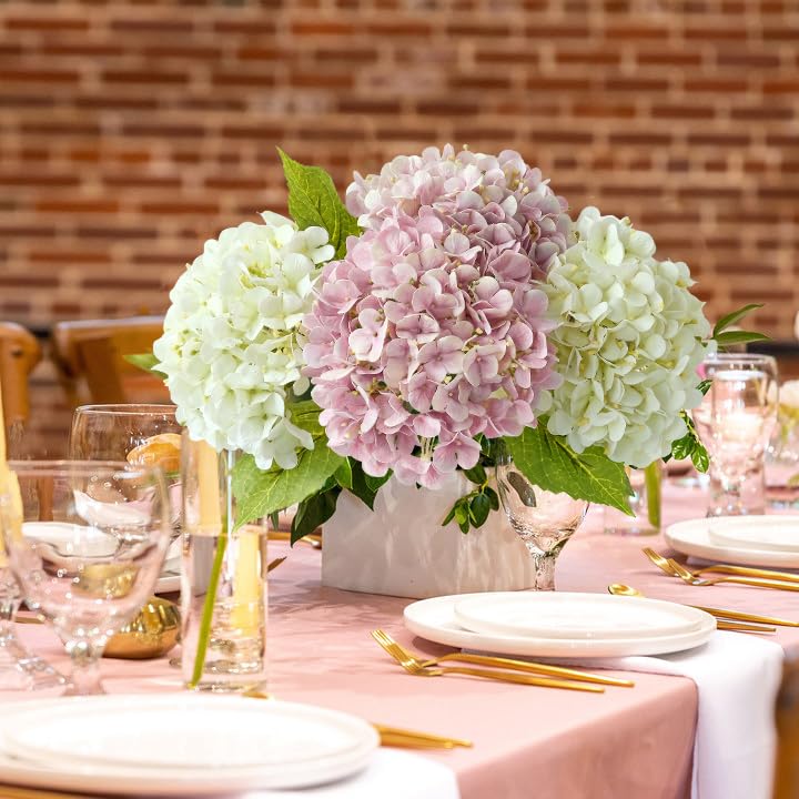 Light Blue Hydrangea Artificial Flowers,4Pcs 20" Real Touch Lifelike Silk Artificial Hydrangeas, Full Fake Flowers for Bouquet Table Centerpieces Spring Wedding Indoor Home