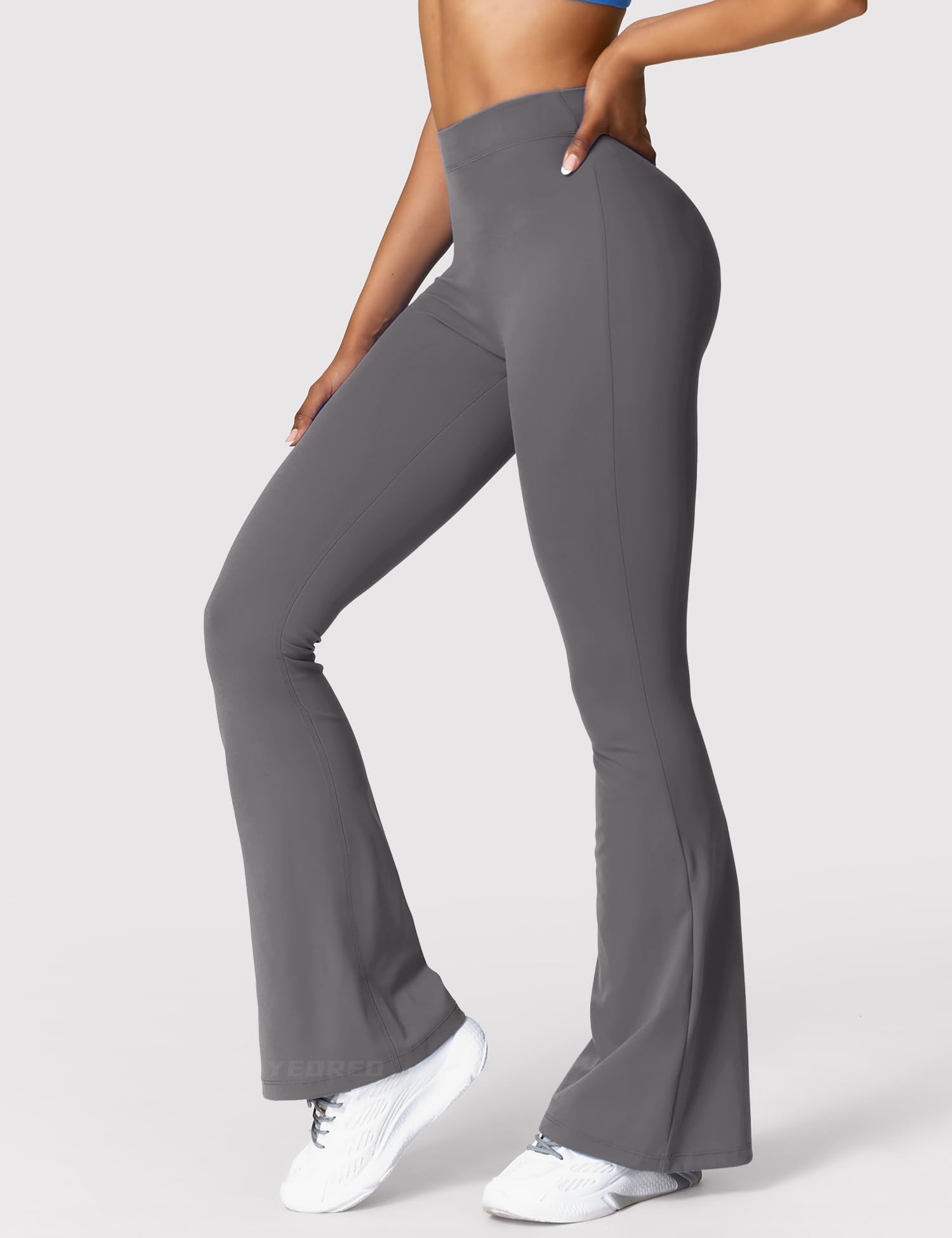 YEOREO Scrunch Flare Leggings Daze V Back Butt Lifting Wide Leg High Waist 31.5" Gym Workout Yoga Pants