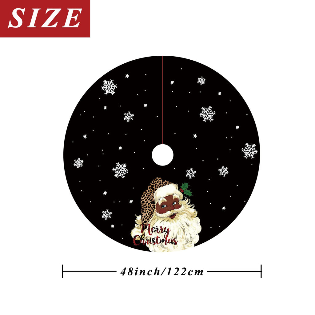 Christmas Tree Skirt Black Snowflake Black Santa African American Santa Tree Skirt 48inch Xmas Winter Tree Skirt for Christmas Indoor Outdoor Decorations