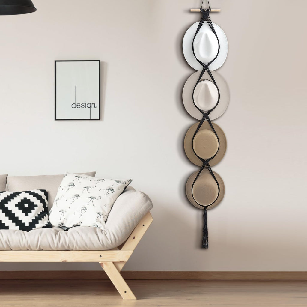 Yulejo Macrame Hat Hangers Boho Hat Rack for Wall Western Cowboy Hanging Organizer for Door Wall Room Bedroom