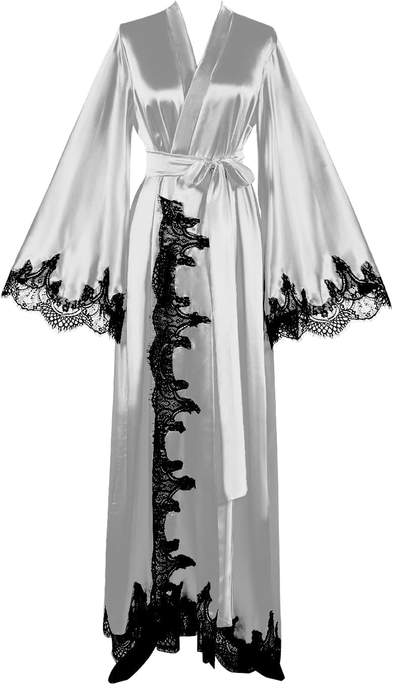 Floorlength Satin Kimono Robe Long Bridesmaid Wedding Bathrobe with belt Robe for Maternity Photoshoot