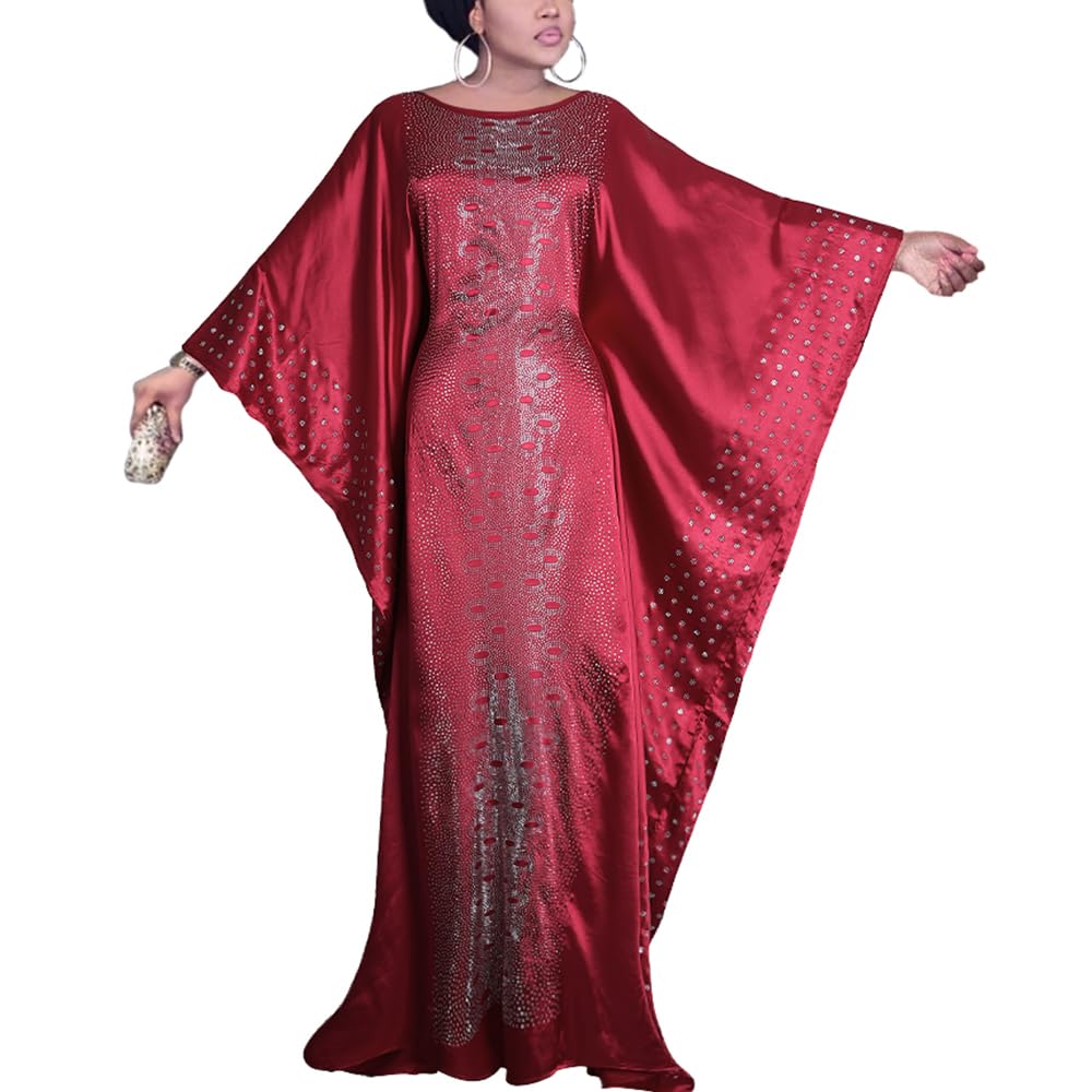 HD African Dresses for Women Fashion Beading Rhinestone Kaftan Maxi Dress