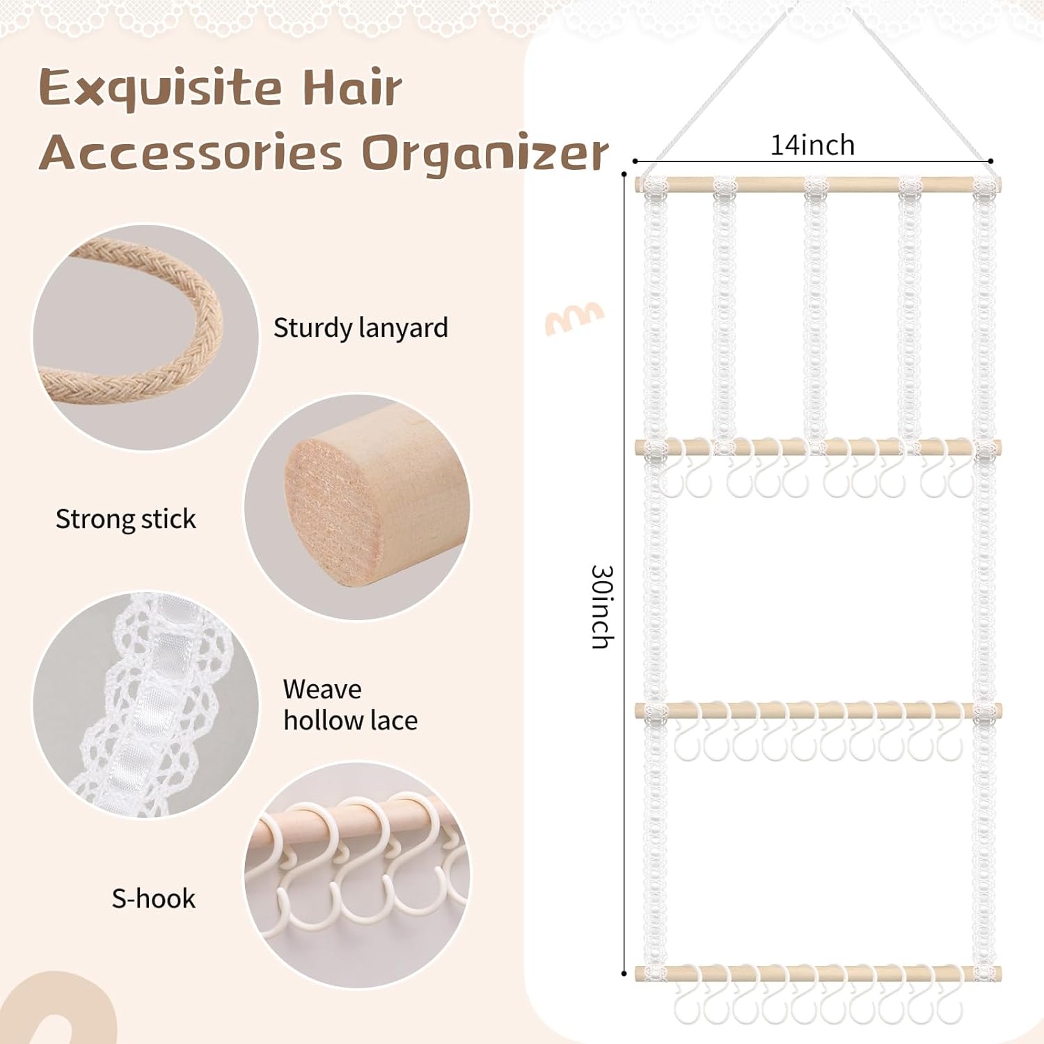 POVETIRE Headband Holder Hair Bows Organizer for Girls, Baby Headbands Hair Accessories Organizer Storage Wall Hanging Decor for Toddler Girls Room