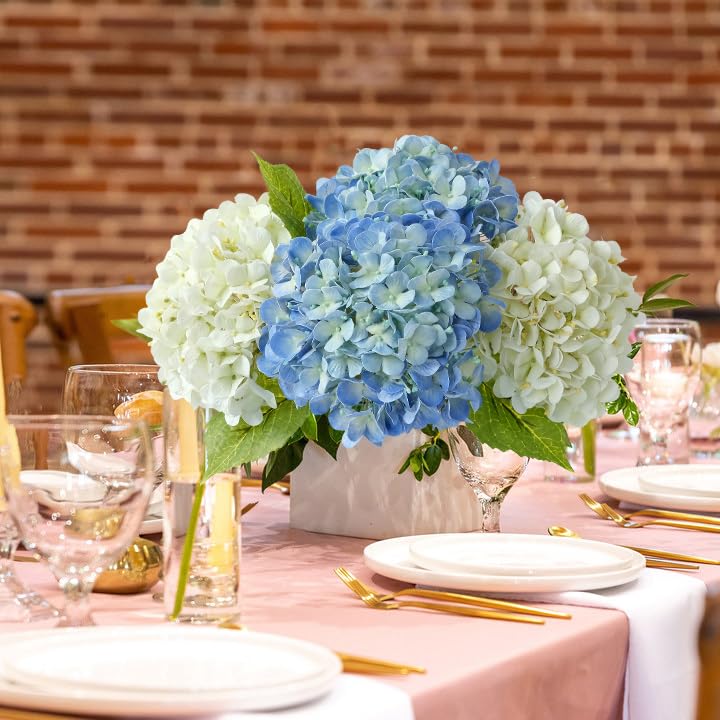 Light Blue Hydrangea Artificial Flowers,4Pcs 20" Real Touch Lifelike Silk Artificial Hydrangeas, Full Fake Flowers for Bouquet Table Centerpieces Spring Wedding Indoor Home