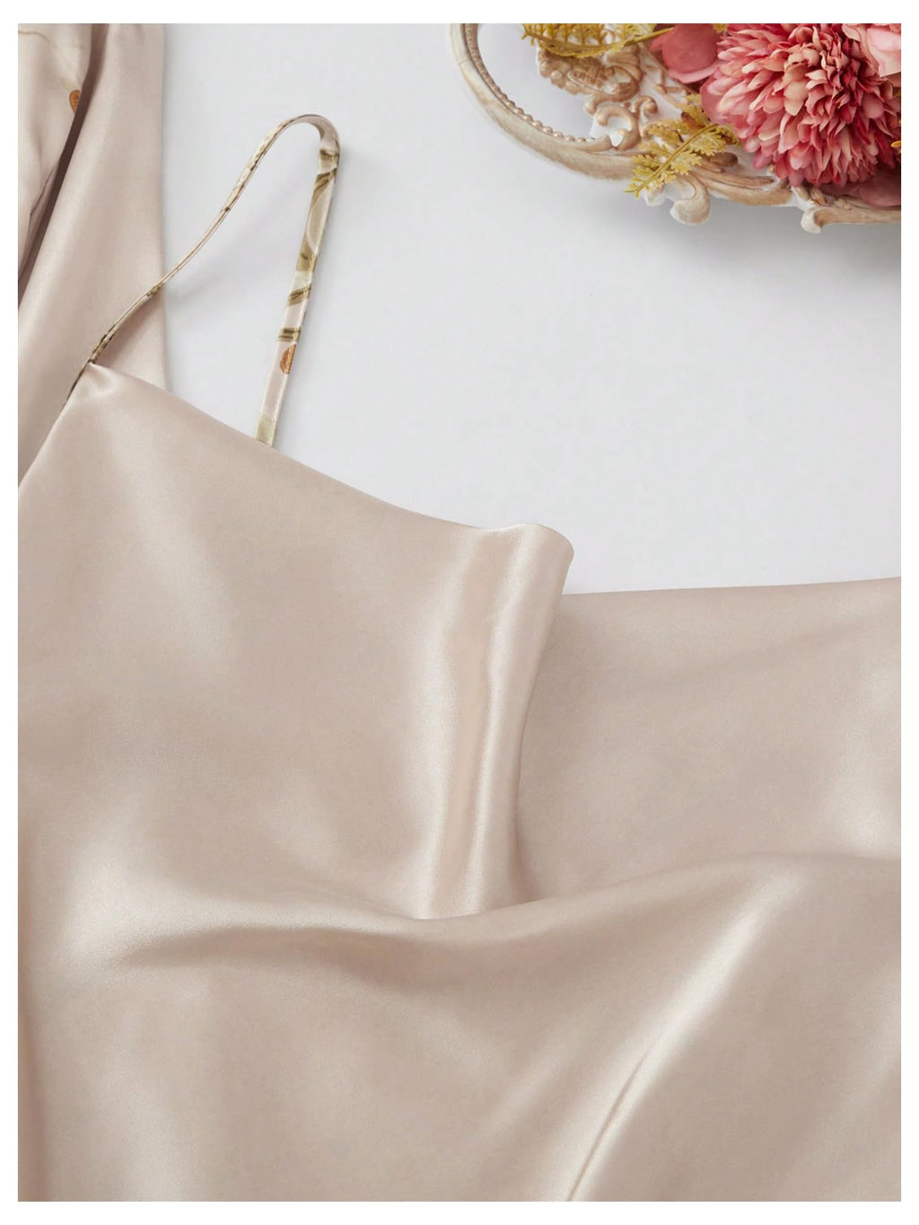 GORGLITTER Women's 5 Piece Floral Print Satin Pajama Set Nightgown Robe Cami Shorts Sleepwear with Storage Bag