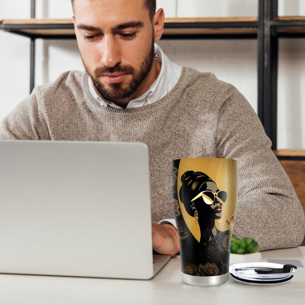 Sistabag - Coffee Tumbler For Black Women - Birthday, Mother's Day, Christmas Gifts For Women, Pride Tumbler For Woman (She Who Kneels Before God, 20 Oz)