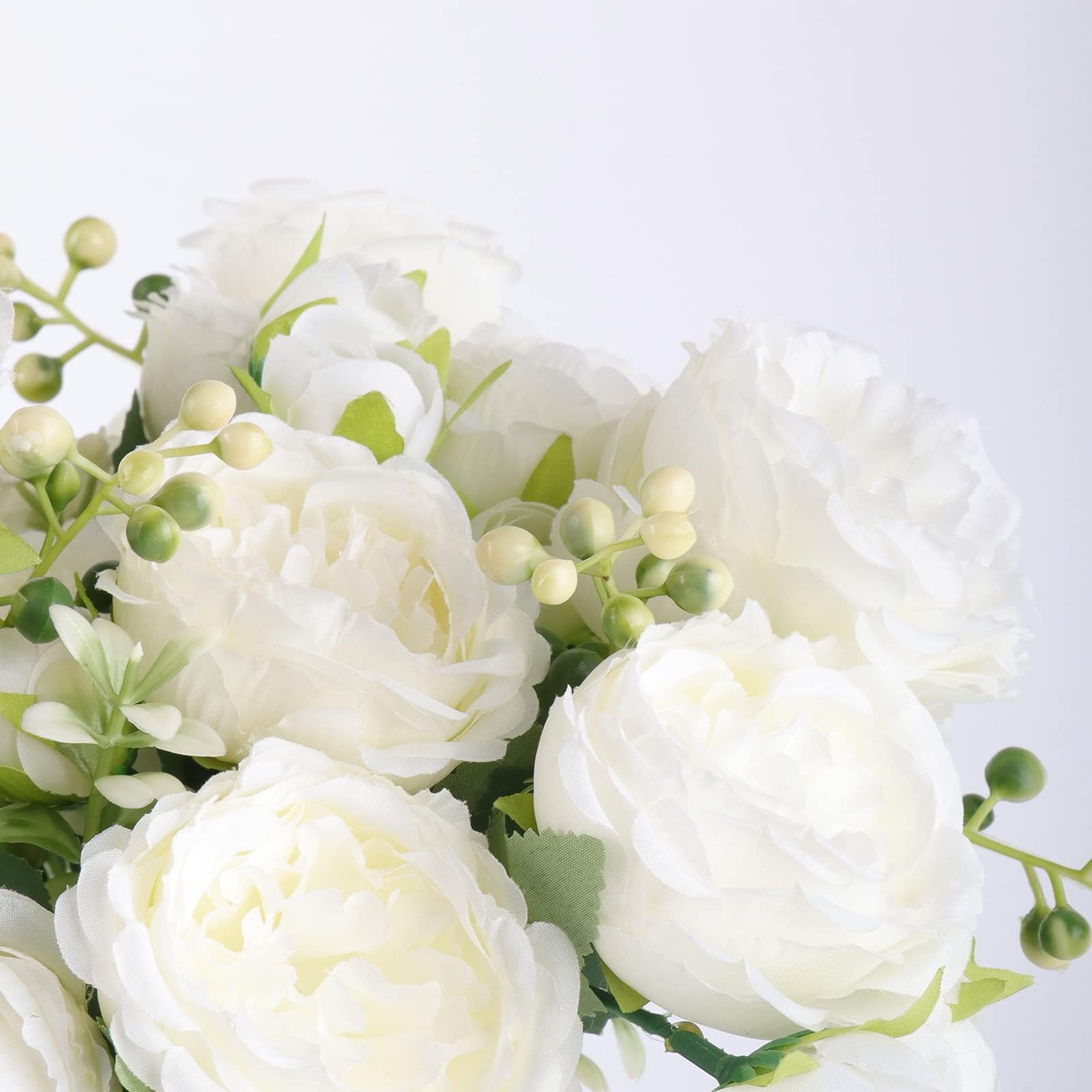 4 Bundles Artificial Peonies Silk Flowers, White Faux Peony Bouquet Florals Arrangements Decor for Farmhouse Home Boho Wedding Table Centerpiece, Fake Plastic Flowers Bulk Vase Decoration (White)