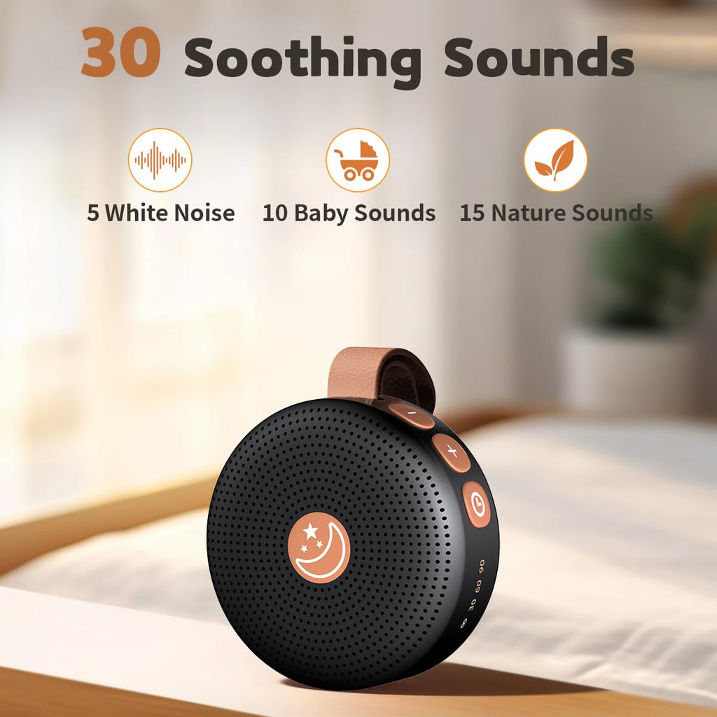 Mini Shushing Sound Machine Portable Baby White Noise Machine Brown Noise Machine 30 Soothing Sounds for Kids Adults Auto-Off Timer 32 Volume Levels Battery Sleep Machine for Home Office Privacy